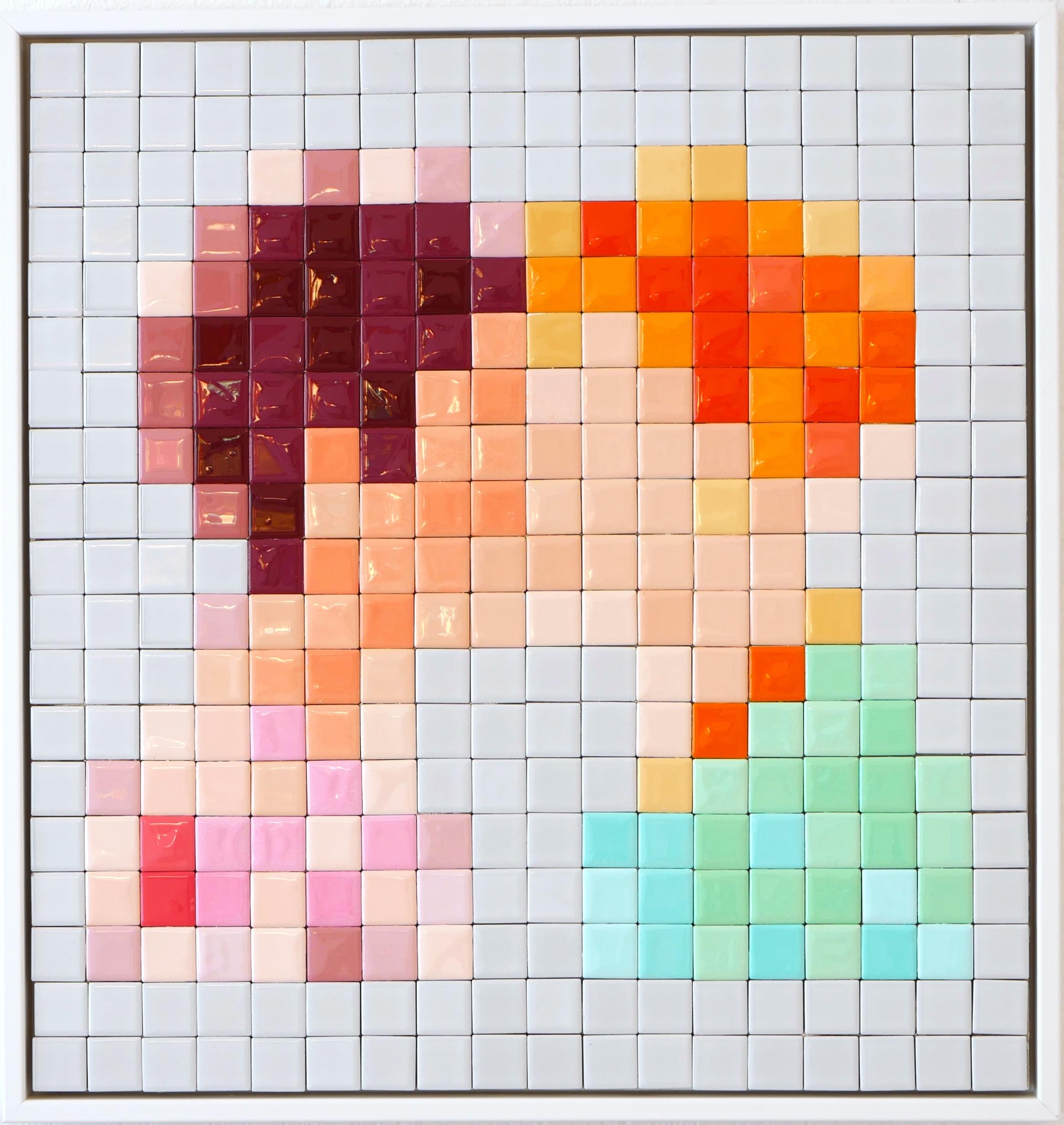 Esra Gülmen Uncensorable, Petit Plaisir, 2024 hand-painted ceramic tiles on wood, framed 50.5 × 47.5 x 4 cm