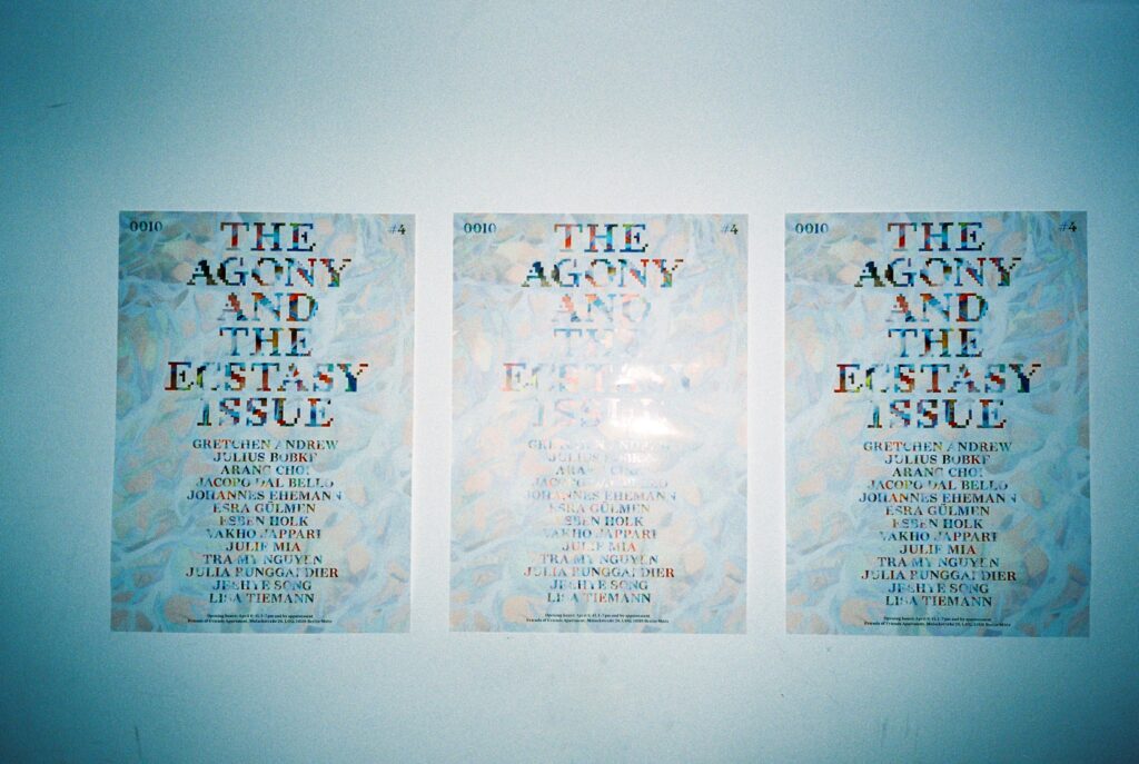 0010 exhibitions #4, the agony and the ecstasy issue, friends of friends apartment, berlin mitte 2024, curated by noelia gaite-gallardo.