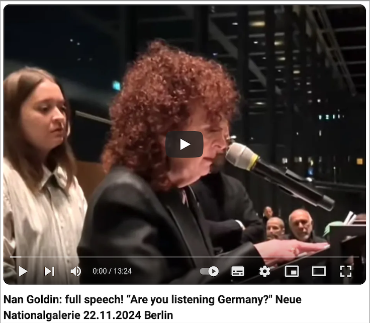 Nan Goldin's full opening speech on Youtube