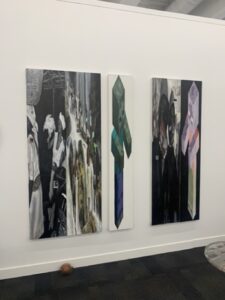 Caroline Douville's paintings from her series "Ghostly archives" exhibited at Nicolas Robert's booth at Material art fair