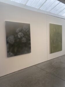 Works by José Eduardo Barajas (left) and Jerónimo Rüedi (right) hanging in Nordenhake Mexico City's show room