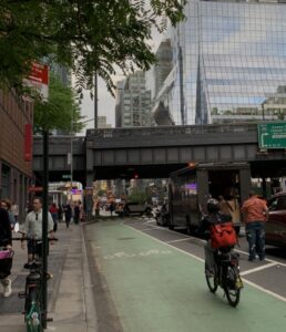 "Dinosaur" by Iván Argote guarding New York City from The High Line.