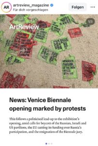 ArtReview's Article about the Venice protests.