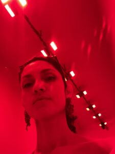 In Alfredo Jaar's installation "The End of the World" in the Arsenale.