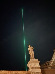 Chris Levine's military laser installation "Higher Power" shining across the skies from the Island of San Clemente.